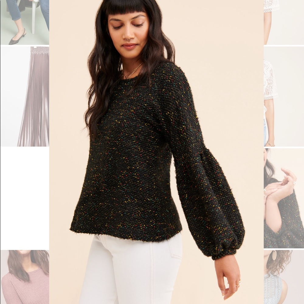 BLUE TASSEL: Speckled Puff Sleeve Sweater